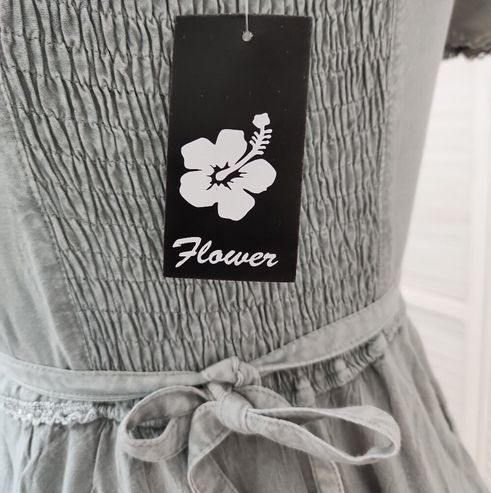 Boho Asymmetrical Lace-Up Handkerchief Hem Dress in Light Gray - Picture 4 of 5